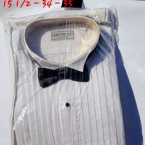 Men's Tuxedo Dress Shirt Wing Collar with Bow-Tie Set French Cuff 16 1/2  34-35